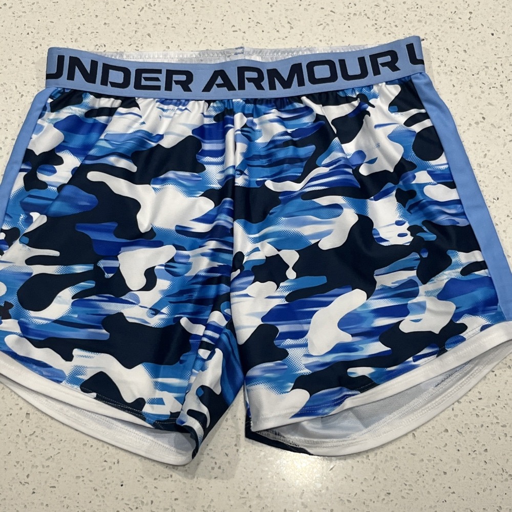 Under Armour Youth Girls YLG Blue Camo Athletic Running Shorts